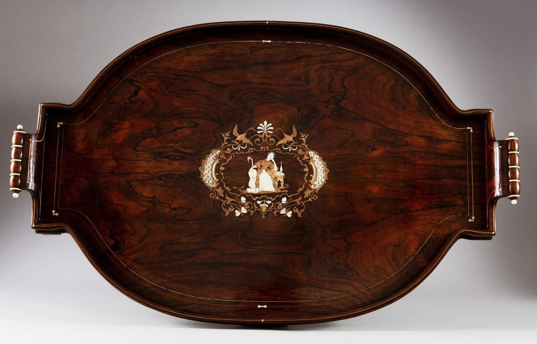 Italian 19th century Rosewood Tray With Gilt Metal Inlay