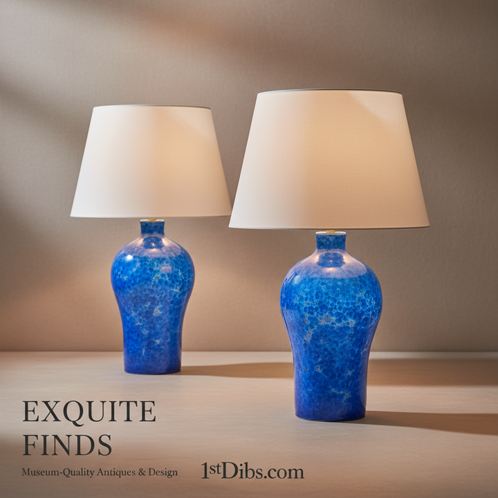 Pair of Blue Crystalline Glazed Vase Lamps