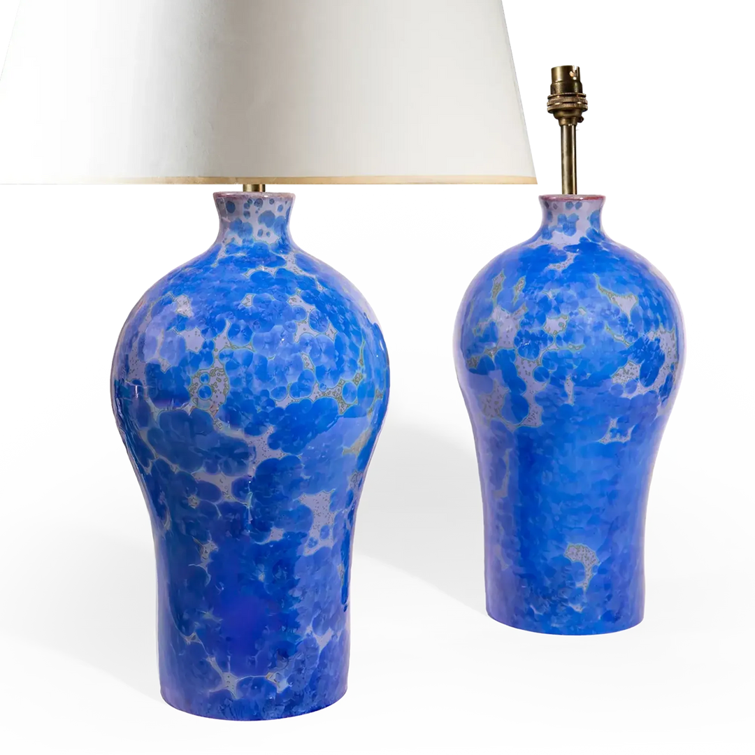 Pair of Blue Crystalline Glazed Vase Lamps