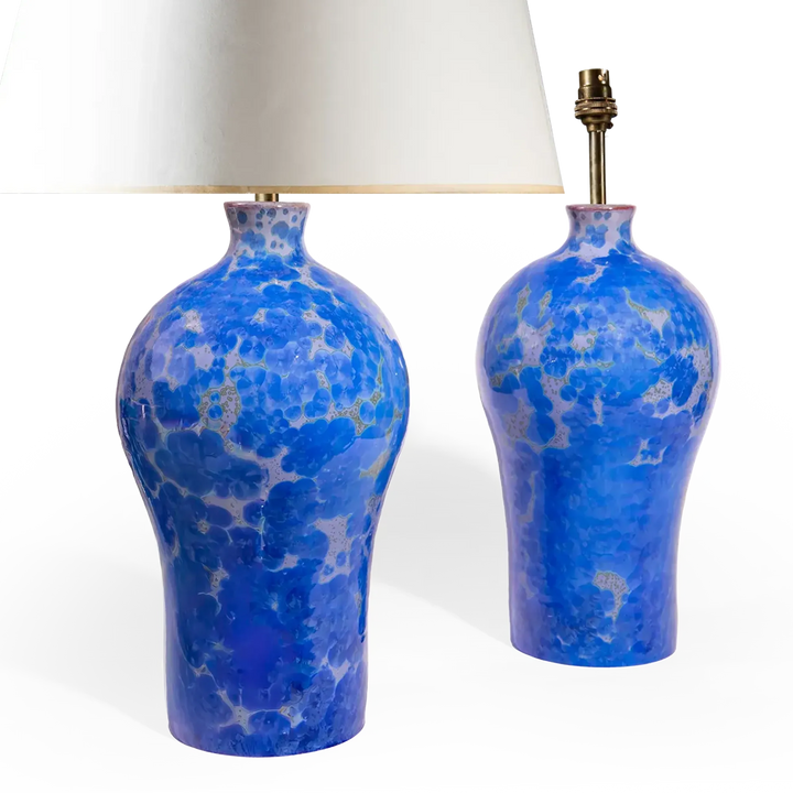 Pair of Blue Crystalline Glazed Vase Lamps