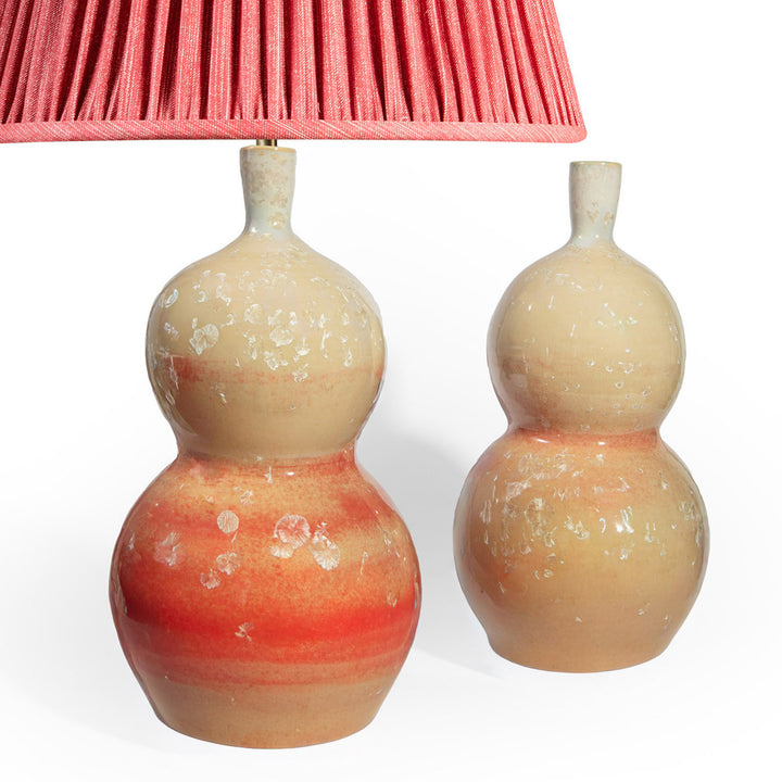 Pair of Double-Gourd Crystalline Glaze Ceramic Table Lamps