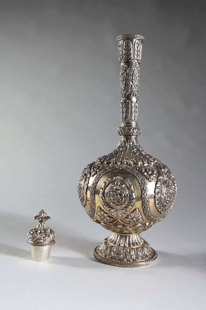 An Exceptional Indian Kutch Silver gilt Répoussé Flask