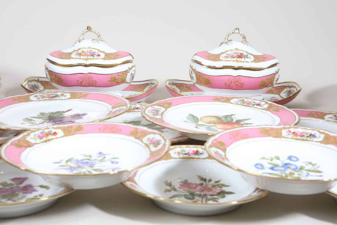 A Napoleon III Sevres Style Pink Porcelain Dessert Service