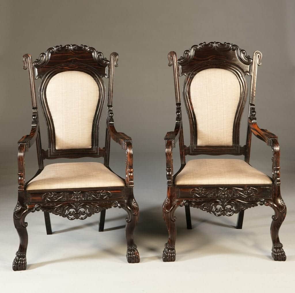 PAIR OF 19TH CENTURY SINHALESE CALAMANDER WOOD ARMCHAIRS