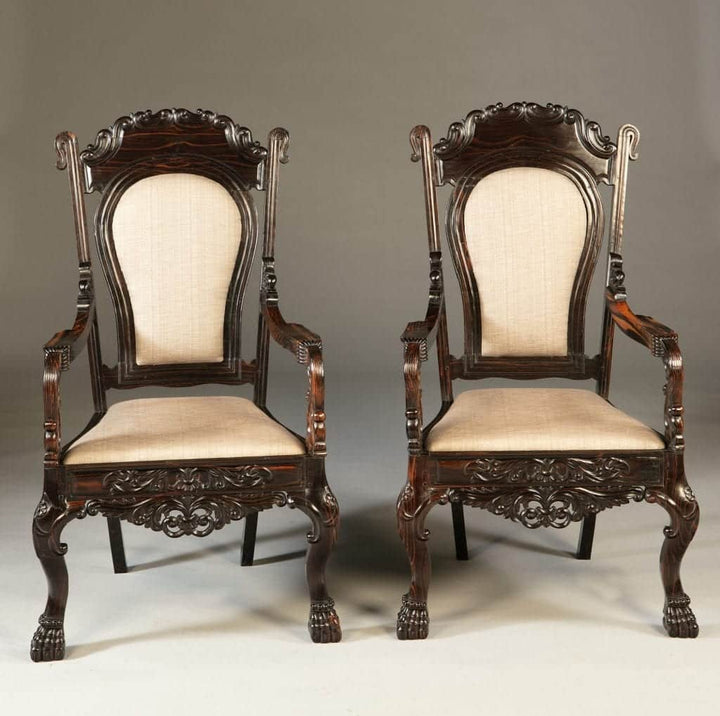 PAIR OF 19TH CENTURY SINHALESE CALAMANDER WOOD ARMCHAIRS