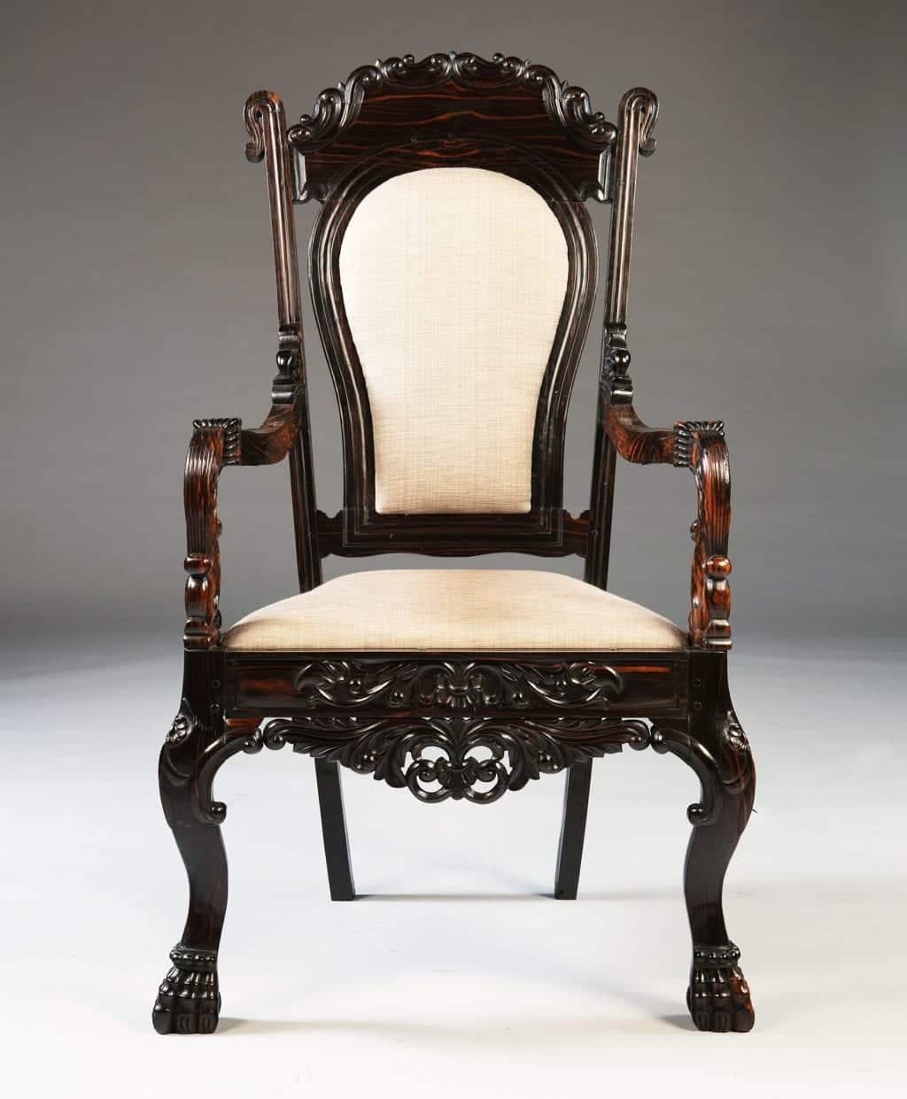 PAIR OF 19TH CENTURY SINHALESE CALAMANDER WOOD ARMCHAIRS