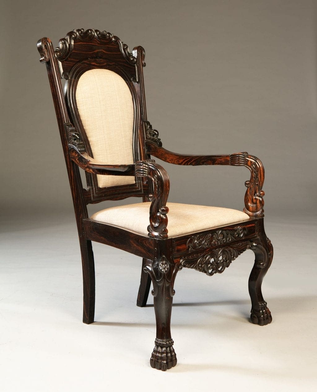 PAIR OF 19TH CENTURY SINHALESE CALAMANDER WOOD ARMCHAIRS