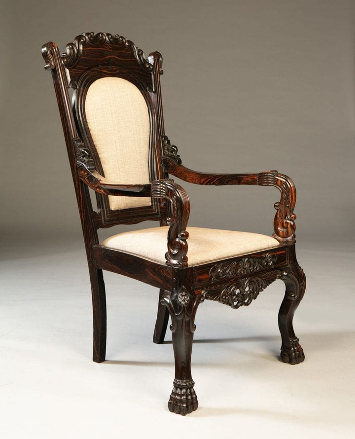 PAIR OF 19TH CENTURY SINHALESE CALAMANDER WOOD ARMCHAIRS