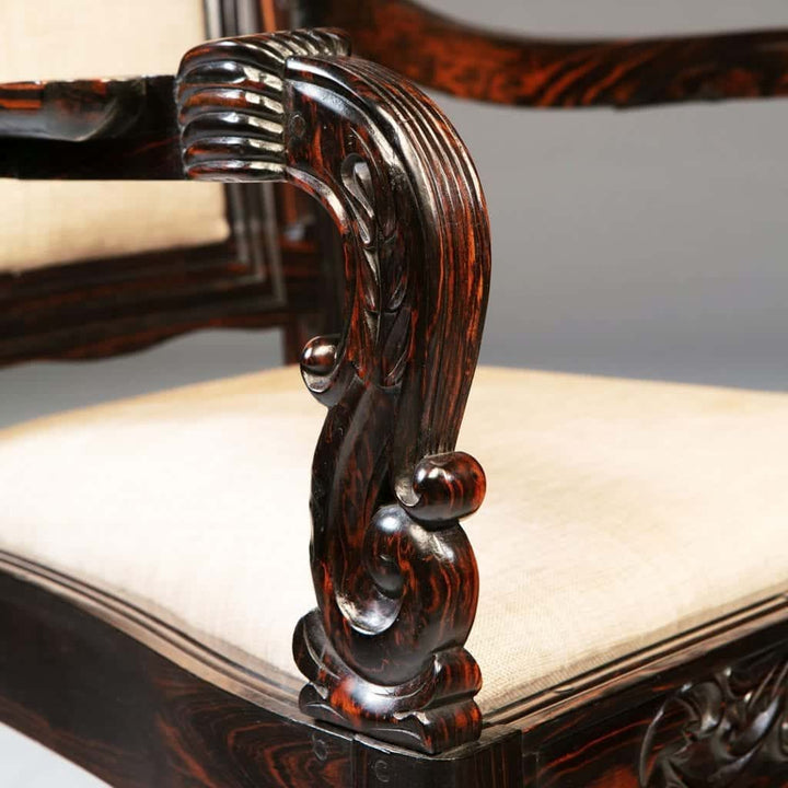 PAIR OF 19TH CENTURY SINHALESE CALAMANDER WOOD ARMCHAIRS