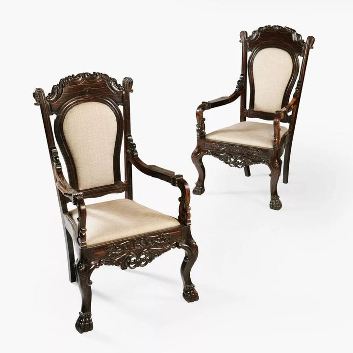PAIR OF 19TH CENTURY SINHALESE CALAMANDER WOOD ARMCHAIRS