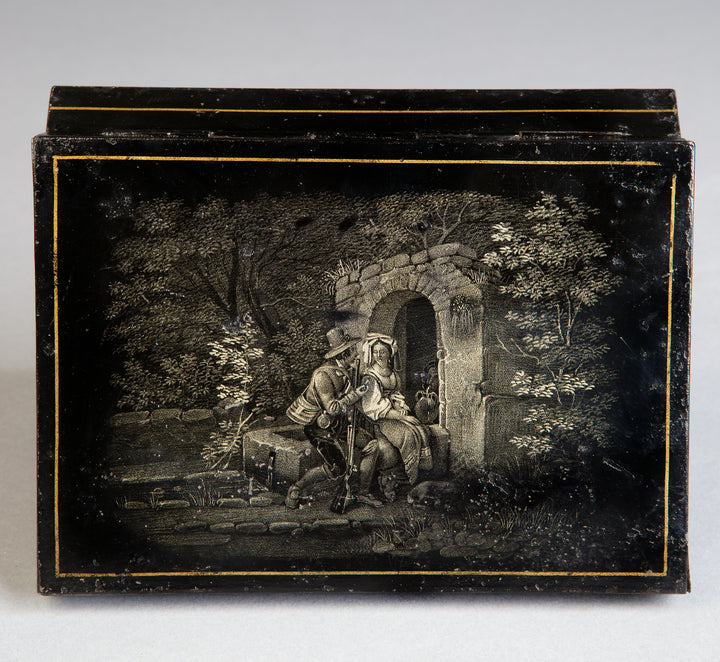 A tole games box and counters for Boston Russe