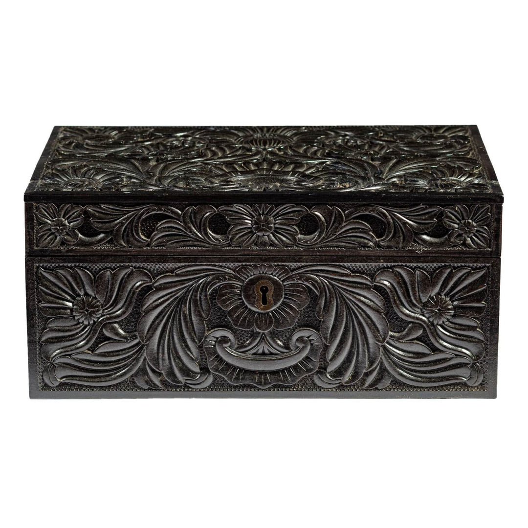 Large Ceylonese Carved Ebony Workbox