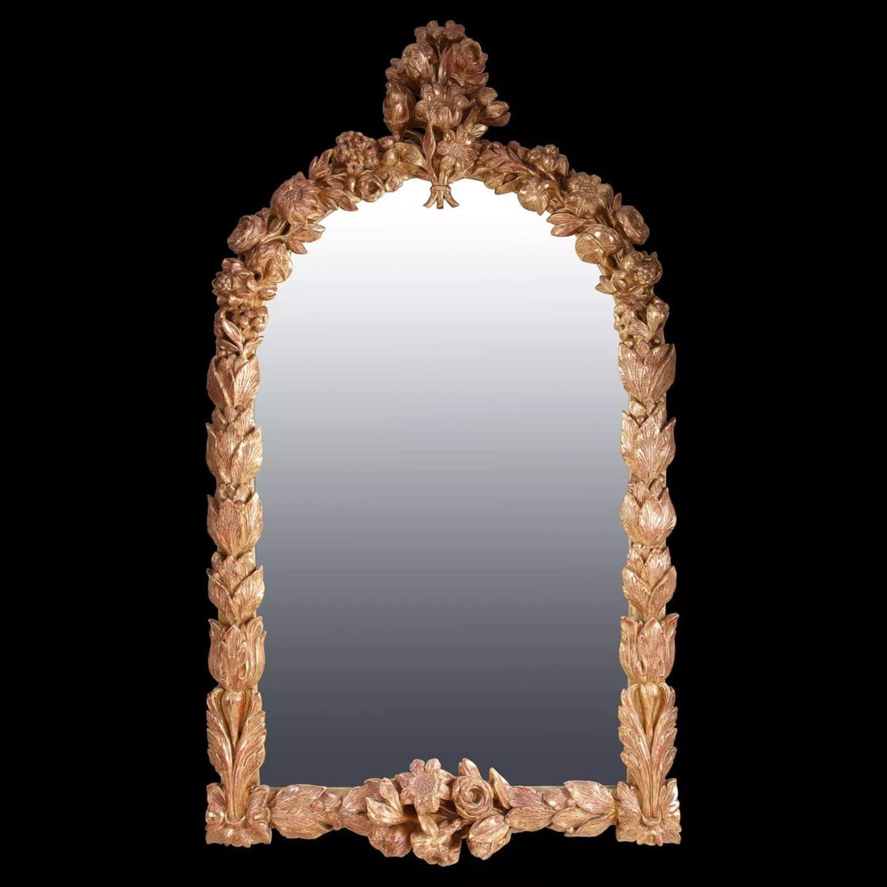 19th Century Giltwood Overmantel Mirror with intricate floral carved frame and original gilding, French circa 1875.