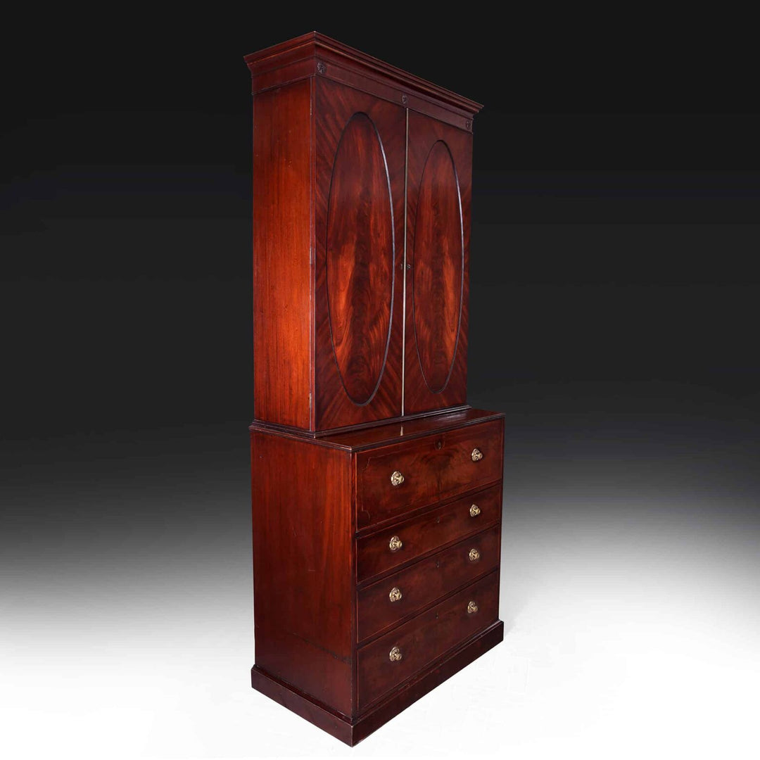Narrow George III Hepplewhite Secretaire Bookcase