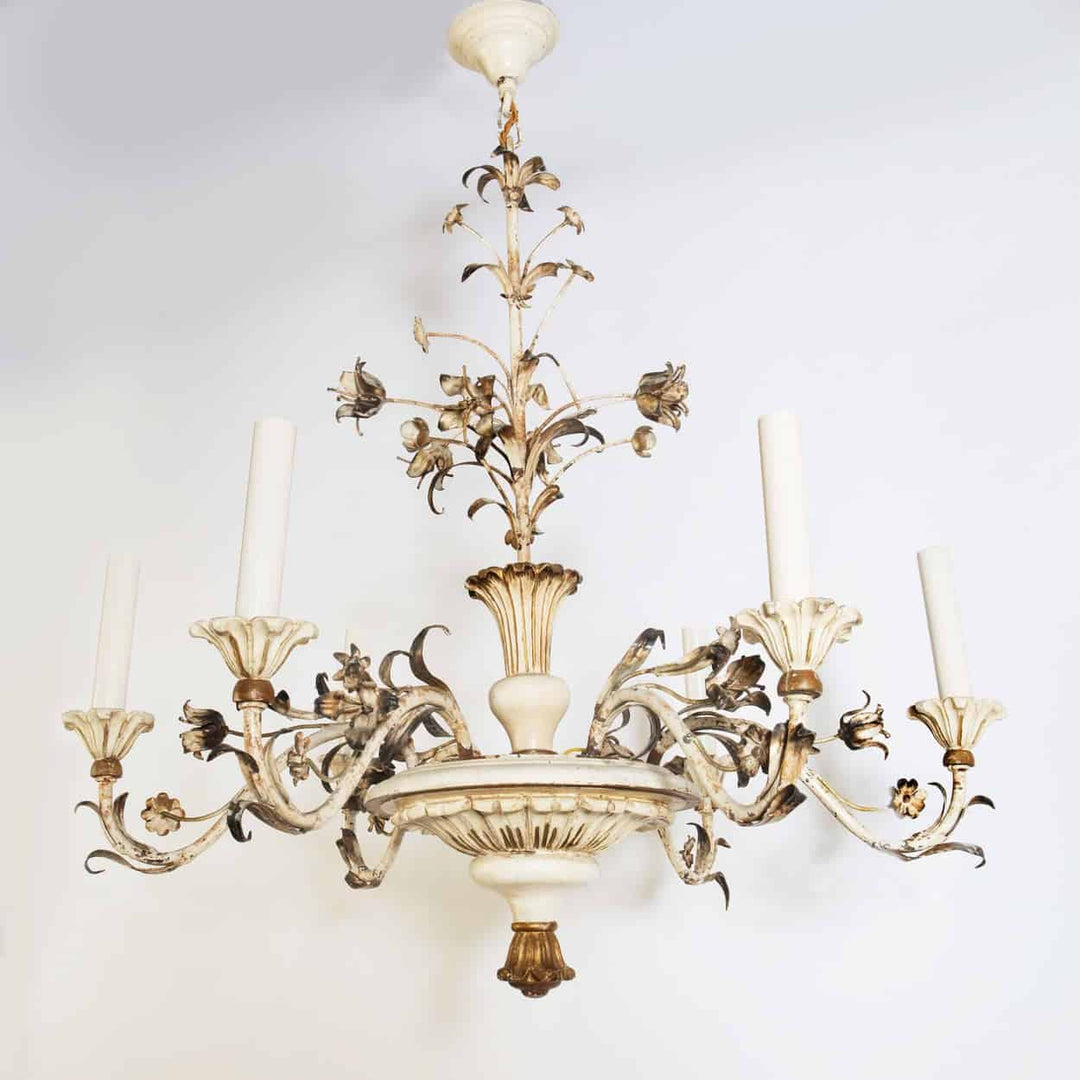 A painted wood and tole chandelier
