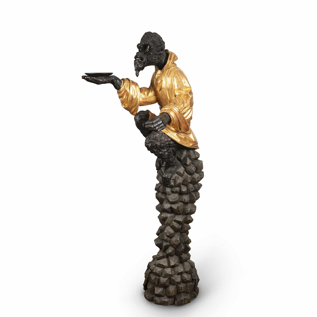 Carved Wooden Painted and Gilt Statue of a Seated Monkey