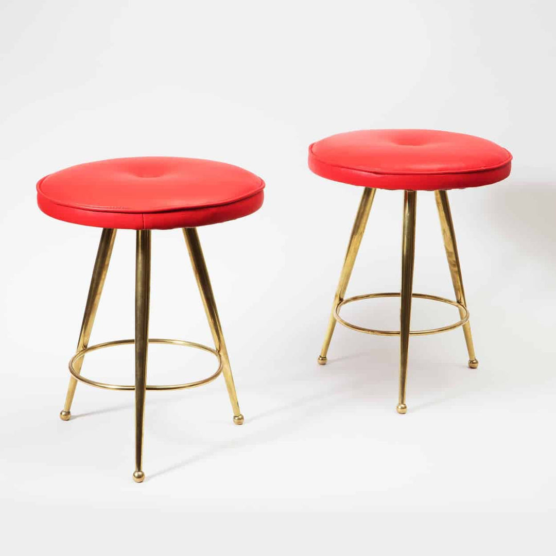 Pair of Italian Mid Century Polished Brass Stools