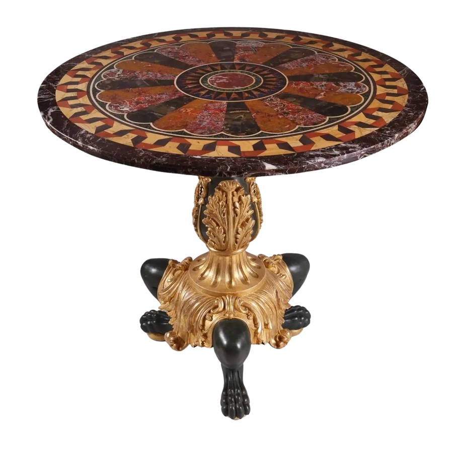 Italian Pietra Dura Specimen Marble Centre Table Francesco Sibilio with rare stones and giltwood base circa 1835.