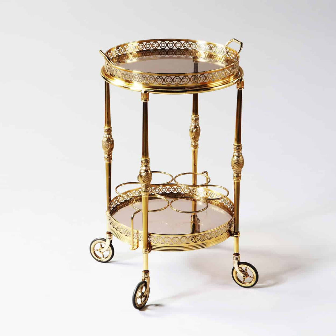Round Drinks Trolley : French Mid Century Polished Brass Circular Bar Cart