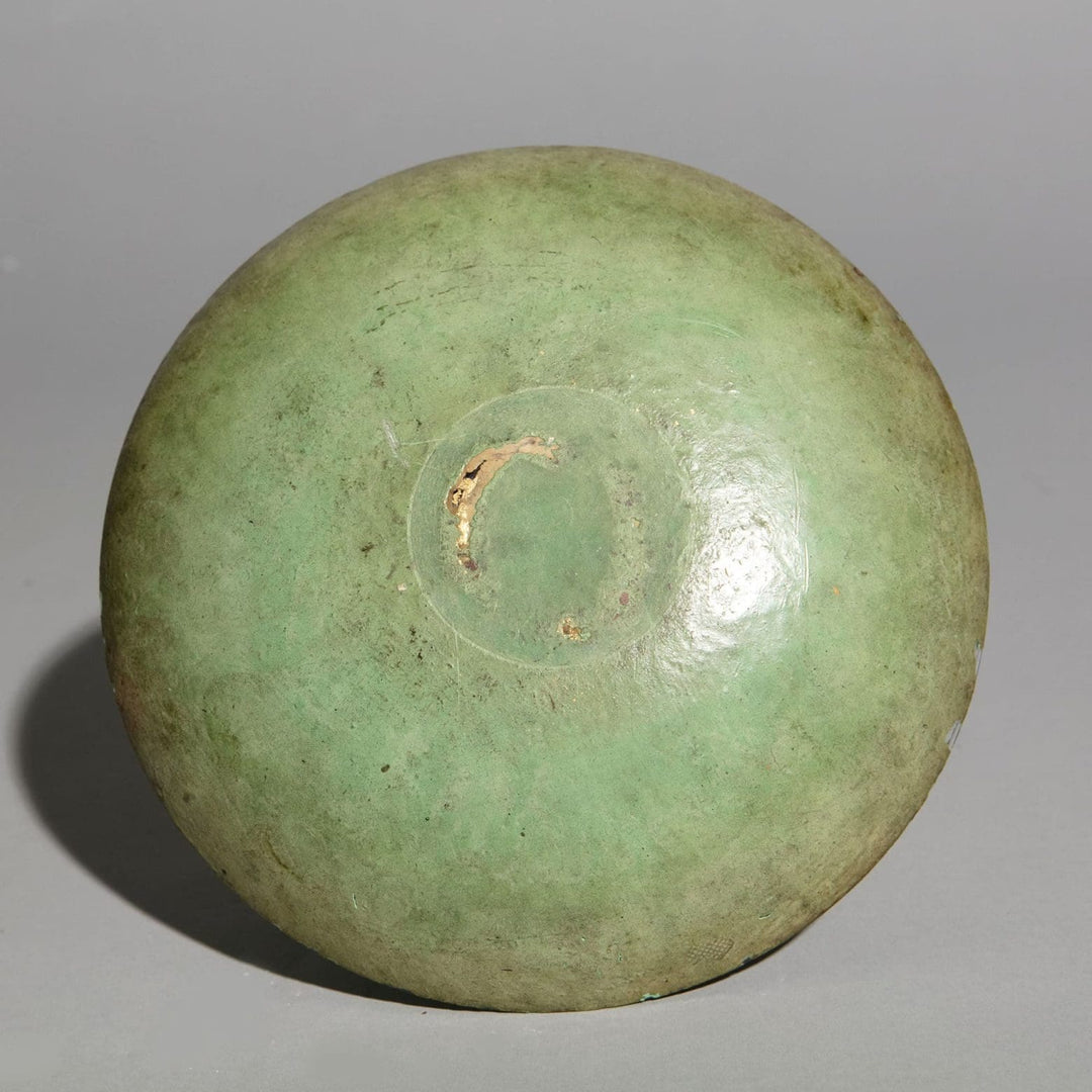 19th Century Green Chinoiserie Decalcomania Glass Dish
