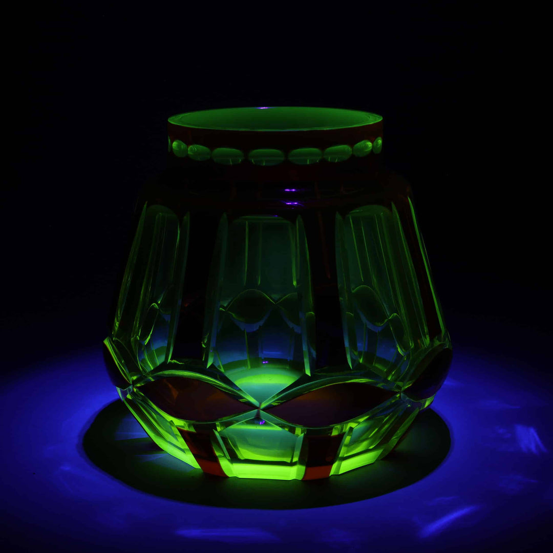 Val St Lambert Cased Ruby Over Uranium Glass Vase ‘Palacio’