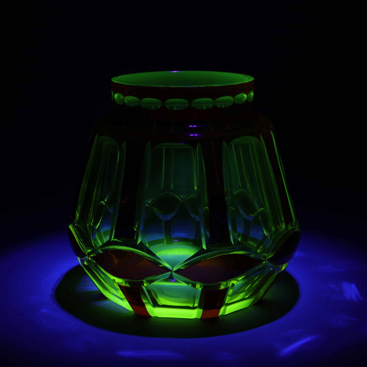 Val St Lambert Cased Ruby Over Uranium Glass Vase ‘Palacio’