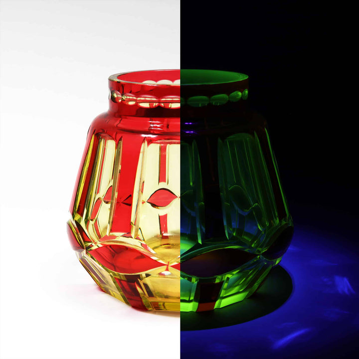Val St Lambert Cased Ruby Over Uranium Glass Vase ‘Palacio’