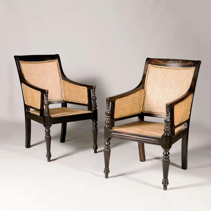 Pair of Ebony Caned Library Chairs