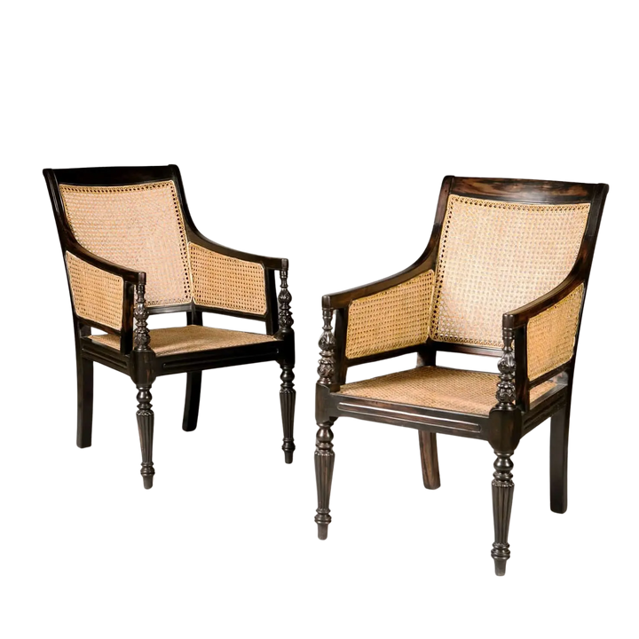 Pair of Ebony Caned Library Chairs