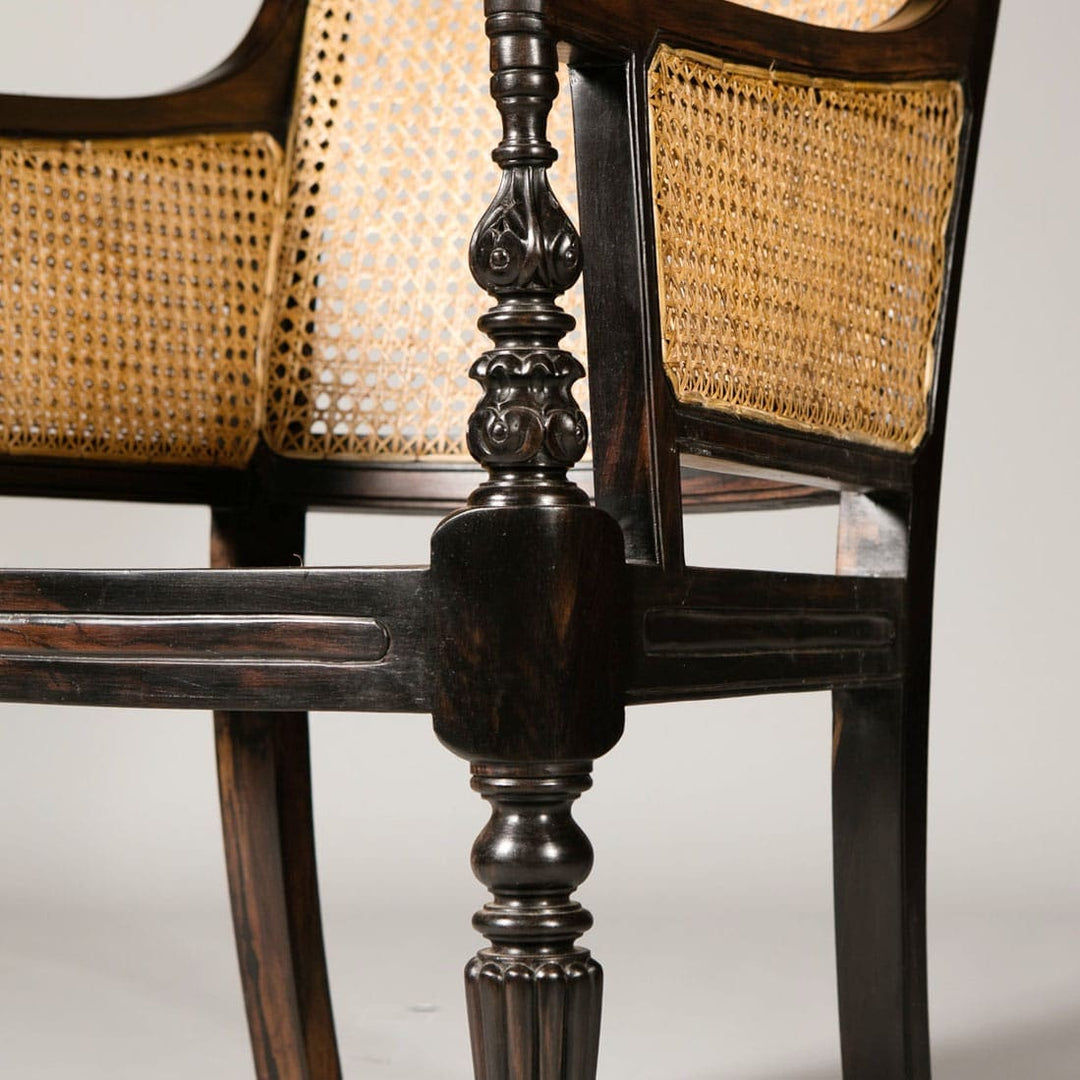 Pair of Ebony Caned Library Chairs