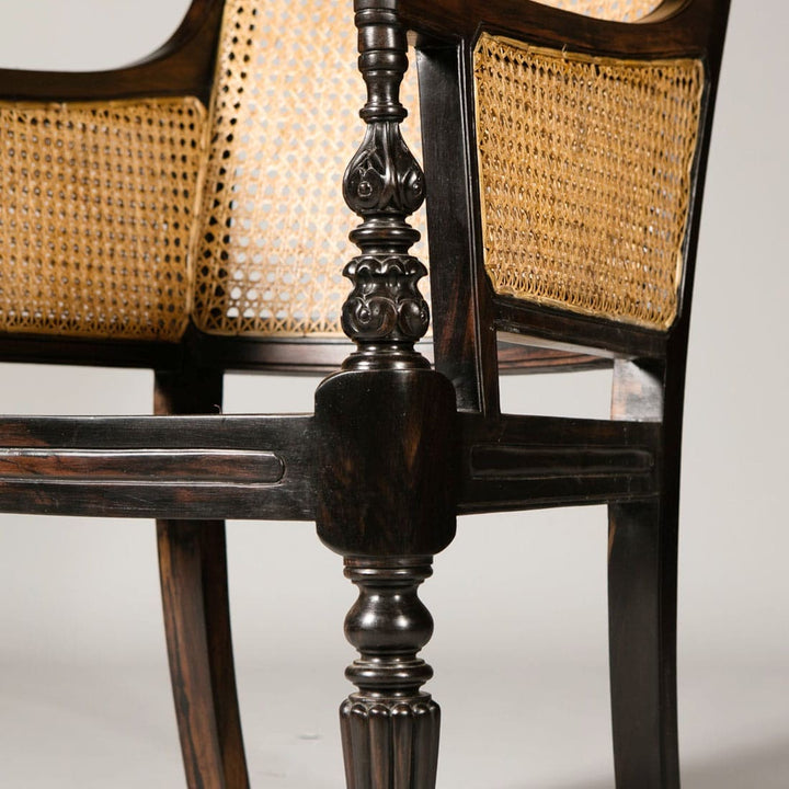 Pair of Ebony Caned Library Chairs