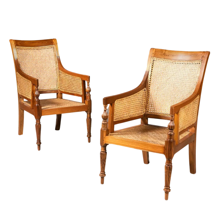 Pair of Teak Caned Library Chairs