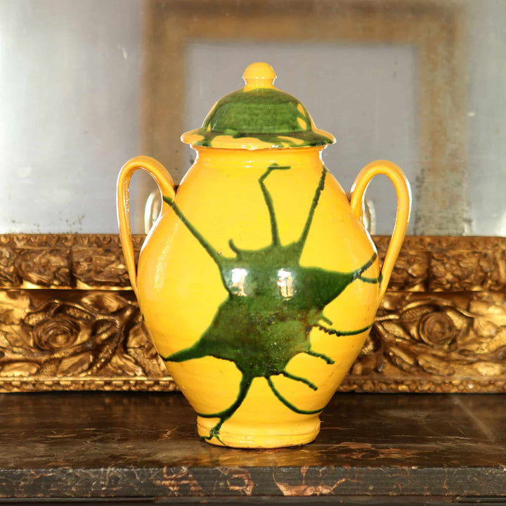 Green Splash over Canary Yellow Vase and Cover