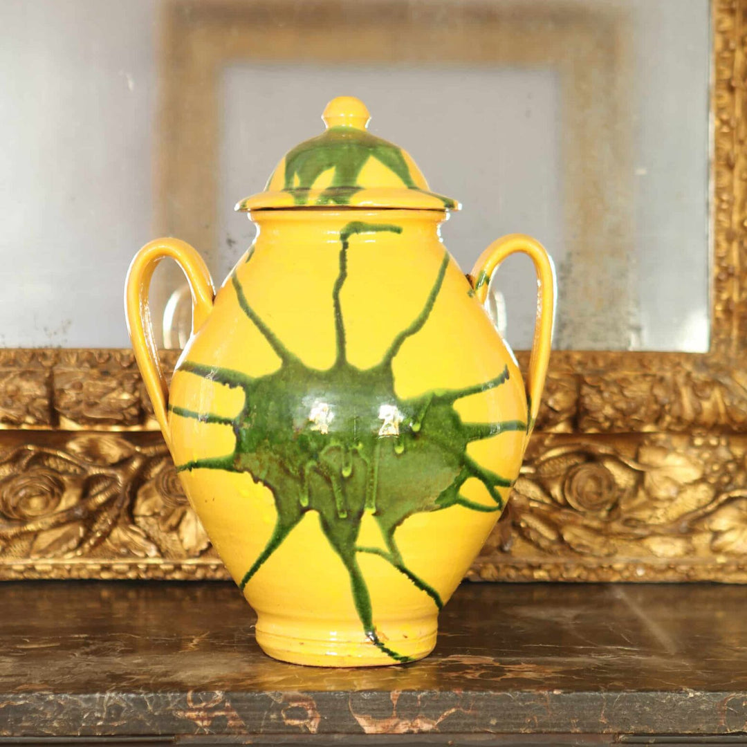 Green Splash over Canary Yellow Vase and Cover