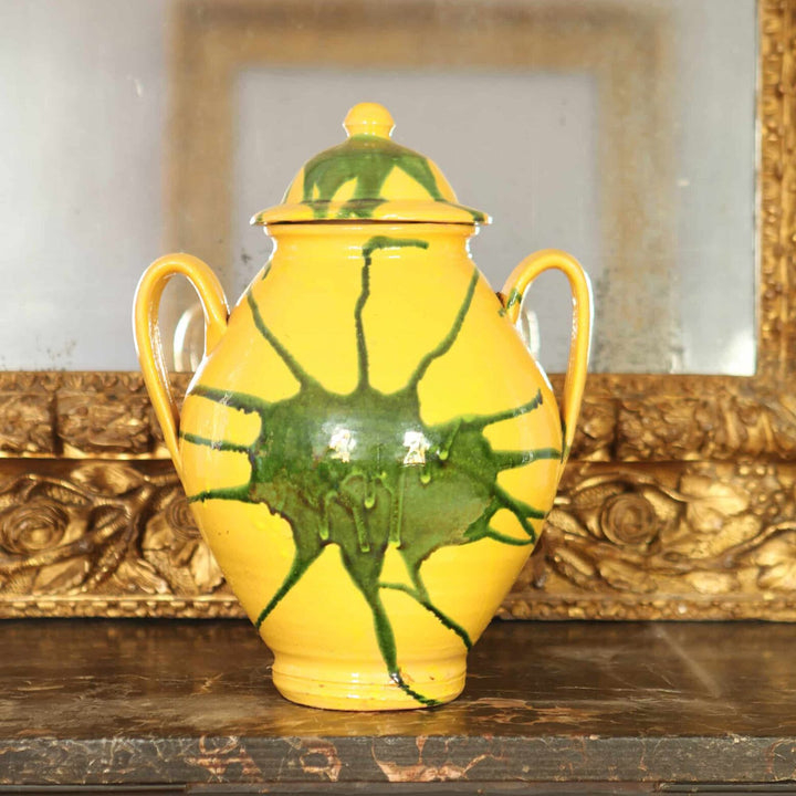 Green Splash over Canary Yellow Vase and Cover