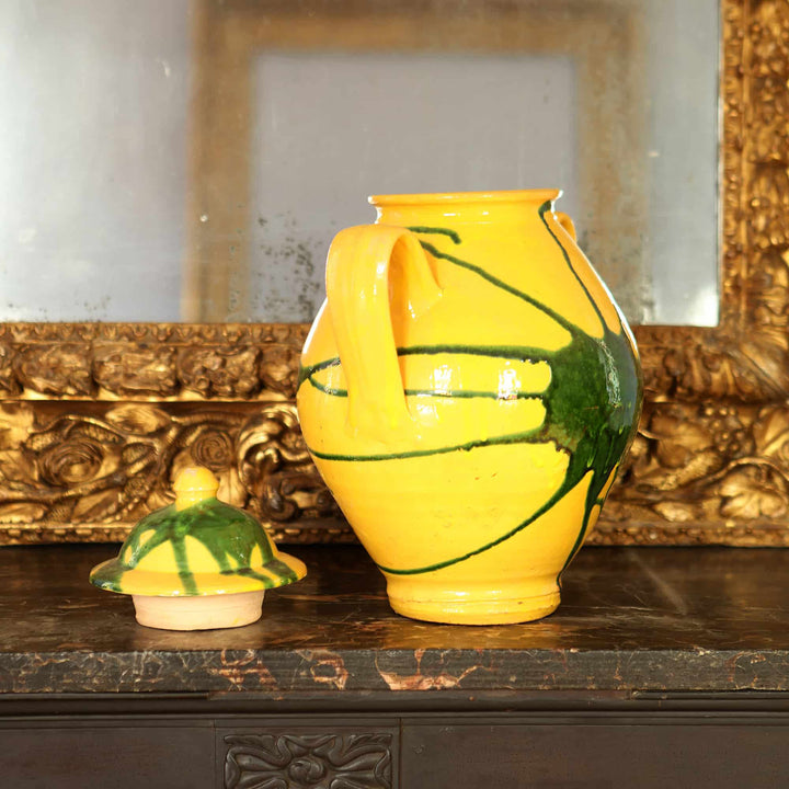 Green Splash over Canary Yellow Vase and Cover