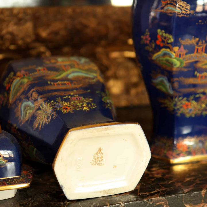 Pair Of Polychrome Over Powder Blue Chinoiserie Vases