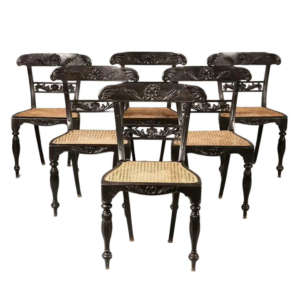 Set of Six Anglo Indian Ebony Side Chairs