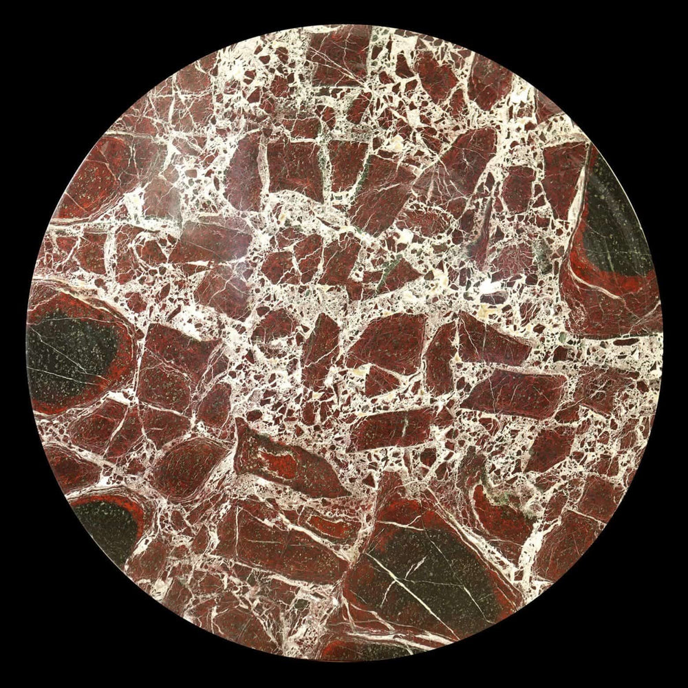 Rosso Levanto Circular 129 cm Table Top with red and white marble pattern, 2 cm thick, vintage Italy circa 1900 design
