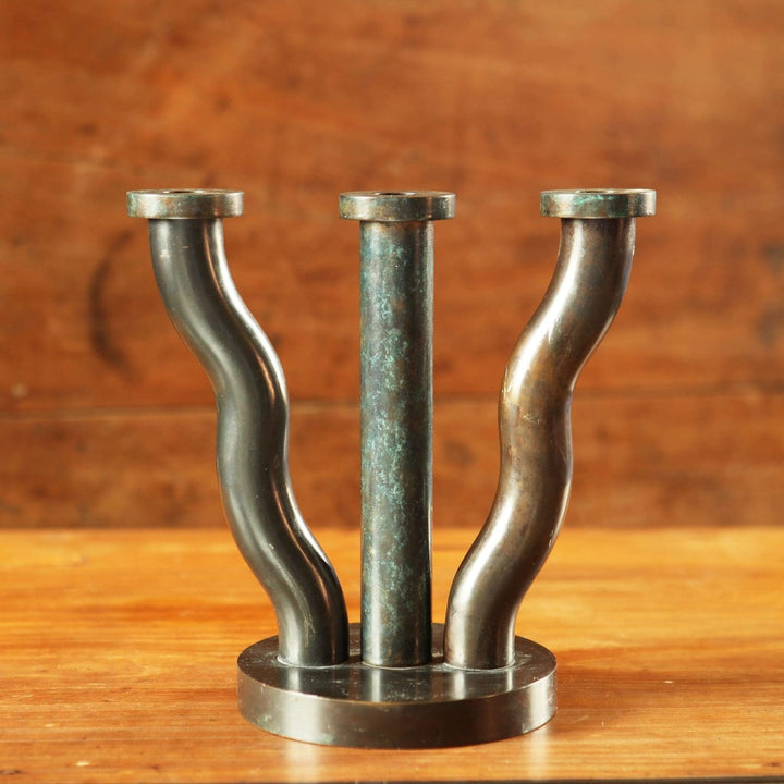 Mid Century Bronze Three Branch Candelabra