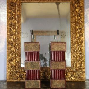 Pair of Red Lacquered and Sanded Column Lamps by Andrew Allfree with gilt sand panels, circa 2000, France.