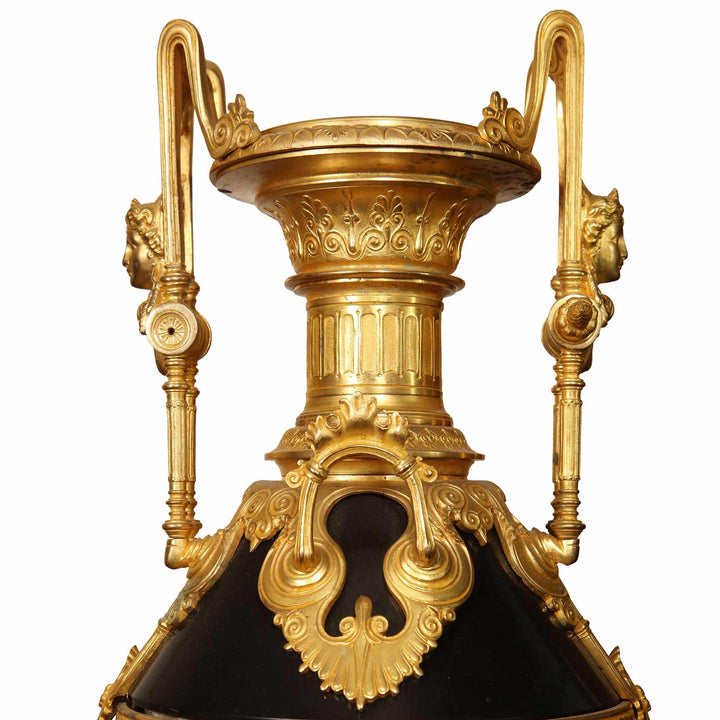 Napoleon III Black Marble and Gilt Bronze Clock Set