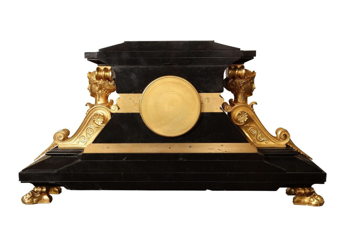 Napoleon III Black Marble and Gilt Bronze Clock Set