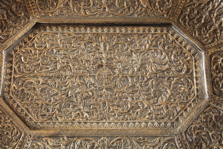 Large Indian Rajasthani Silver Pierced & Repousse Tray