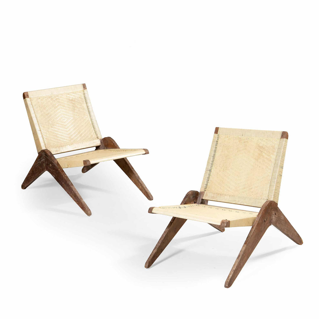 PAIR OF INDIAN MID CENTURY CANED CHAIRS Pierre Jeanneret, CHANDIGARH
