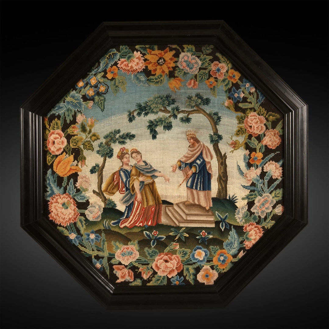 Esther before Ahasuerus in St Cyr needlework