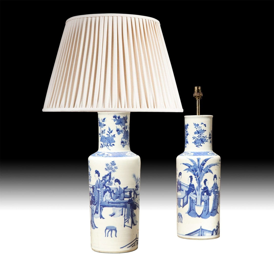 Pair 19th Century Blue and White Vases as Lamps