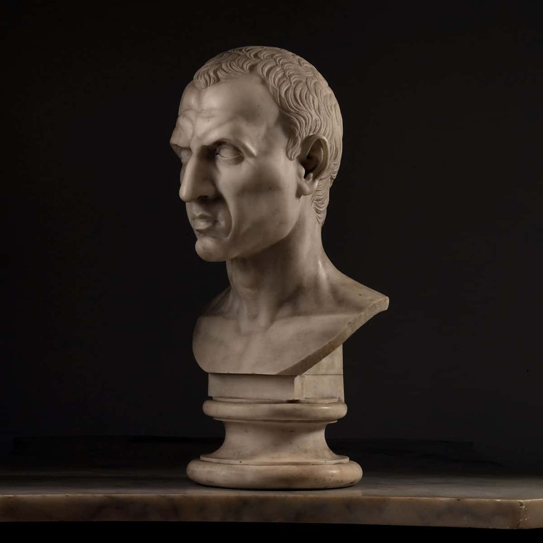 19th Century Grand Tour Bust of Julius Caesar marble portrait sculpture circa 1850 Italy Rome