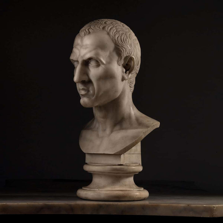 19th Century Grand Tour Bust of Julius Caesar marble portrait sculpture circa 1850 Italy Rome