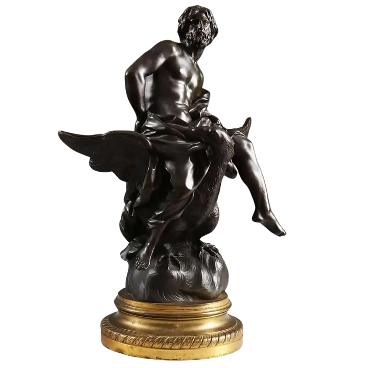 Antique Bronze Statue of Zeus riding an Eagle, 19th century French sculpture, 40cm tall on decorative base.